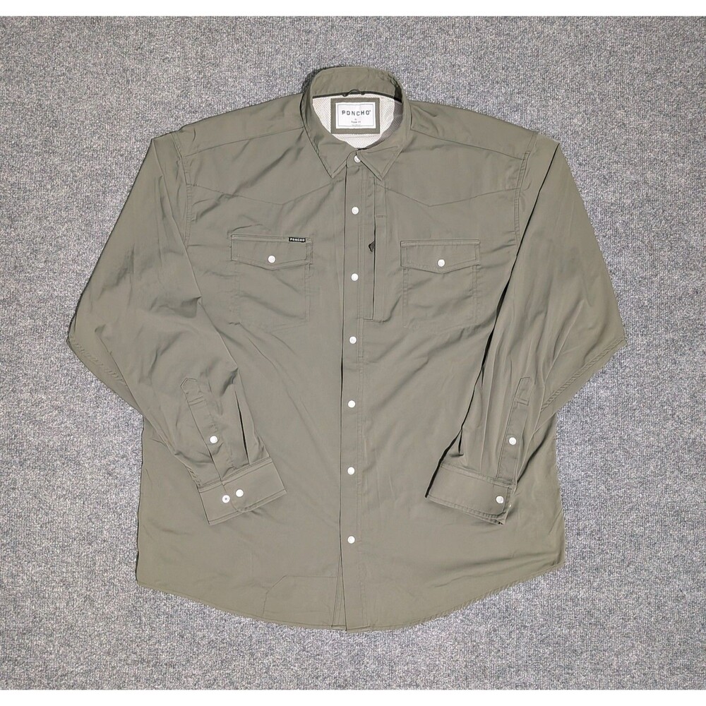 Poncho Shirt Mens XL Regular Fit Long Sleeve Pearl Snap Green